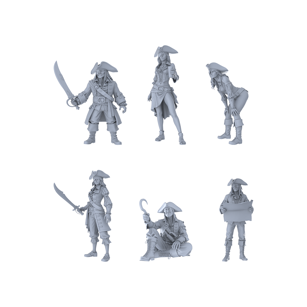 MRY-SFW LYTR569 Modern Era Pirate Characters Pose Group of 6 Miniature Car Diorama Figures Scene Props Accessories Resin 3D Printed Resin Model Kit by SSMODEL
