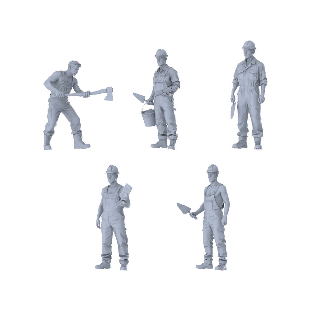 MRY-SFW LYTR599 Modern Construction Style Multi-Tool Male Five-Person Set Miniature Car Diorama Figures Scene Props Accessories Resin 3D Printed Resin Model Kit by SSMODEL