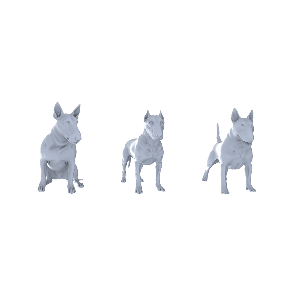 MRY-SFW LYTR536 Modern Bull Terriers Pose Group of 3 Miniature Car Diorama Figures Scene Props Accessories Resin 3D Printed Resin Model Kit by SSMODEL