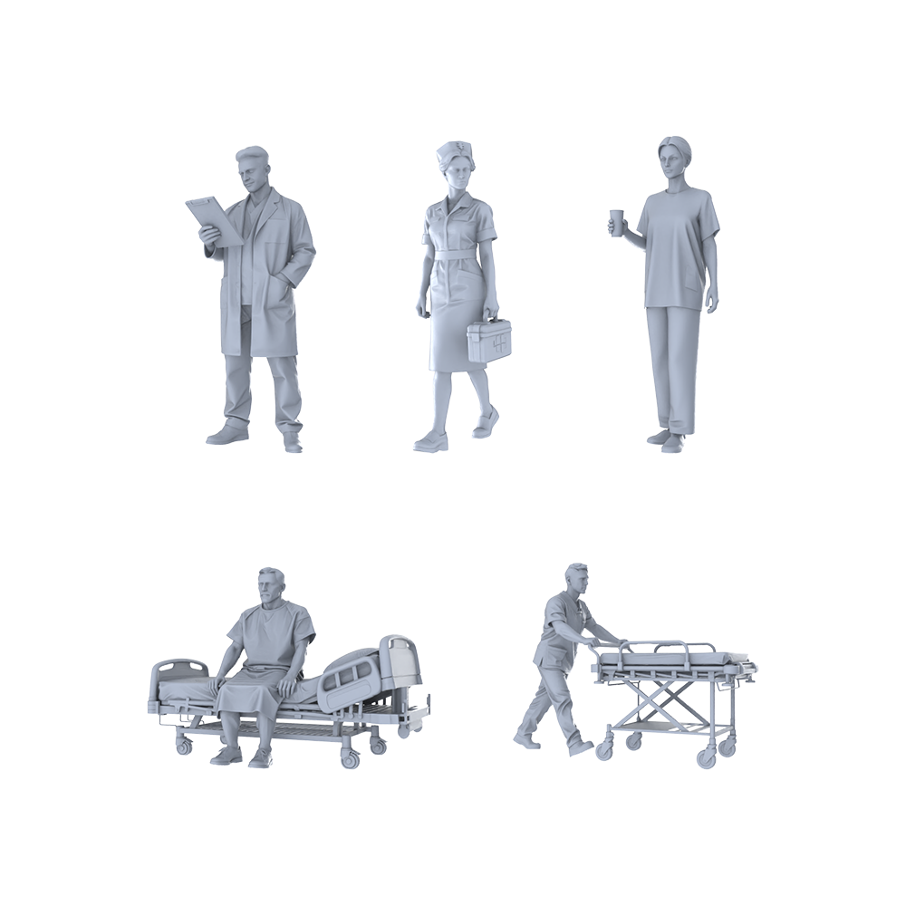 Yao's Studio LYTR300  Medical Scene Quintet Resin Miniature Model 5-Piece Set, Unpainted Medical Staff Figures, DIY Painting Scene Decoration Miniatures Diorama Resin Figures 3D Printed Resin Model Kit by SSMODEL
