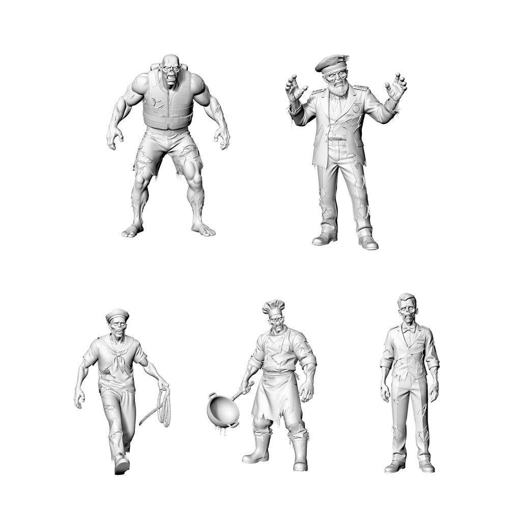 MRY-SFW LYGR316 3D Printed Cruise Ship Crew Zombies Set - Captain Sailor Chef Waiter Lifeguard Miniature Model Kit 3D Printed Resin Model Kit by SSMODEL