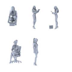 MRY-SFW LYTR708 Modern Figure Female Office Clerk Working Pose 5 pcs Miniature Car Diorama Figures Scene Props Accessories Resin 3D Printed Resin Model Kit by SSMODEL