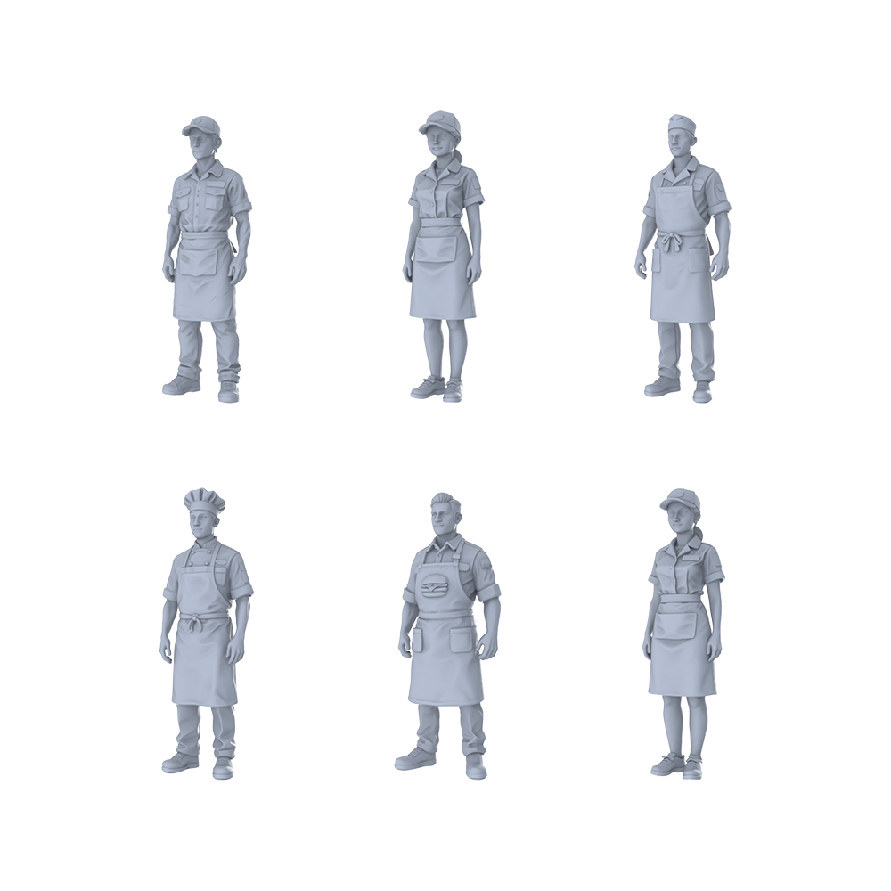 Yao's Studio LYTR306 Unpainted Restaurant Staff Miniatures 6-Pack | For Diorama & Hobby Painting Miniatures Diorama Resin Figures 3D Printed Resin Model Kit by SSMODEL