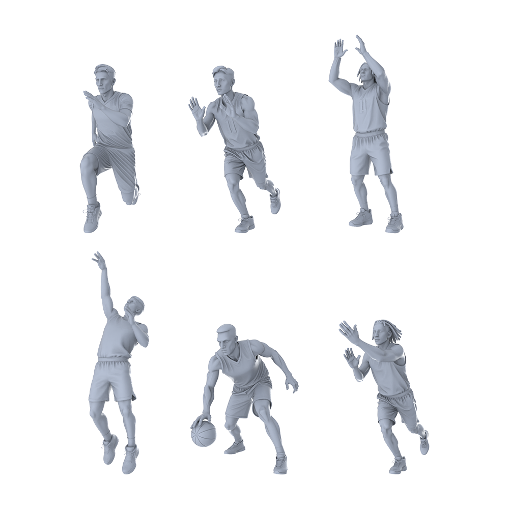 Yao's Studio LYTR275 Unpainted Miniature Basketball Players 6-Pack for Diorama & Hobby Painting Miniatures Diorama Resin Figures 3D Printed Resin Model Kit by SSMODEL
