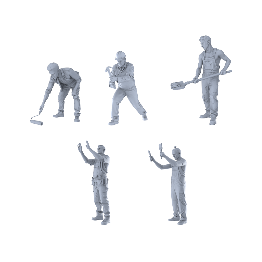 MRY-SFW LYTR443 Craftsman's Dream Quintet 5-Figure Set,  Construction Worker, DIY Paintingation Miniature Car Diorama Figures Scene Props Accessories Resin 3D Printed Resin Model Kit by SSMODEL