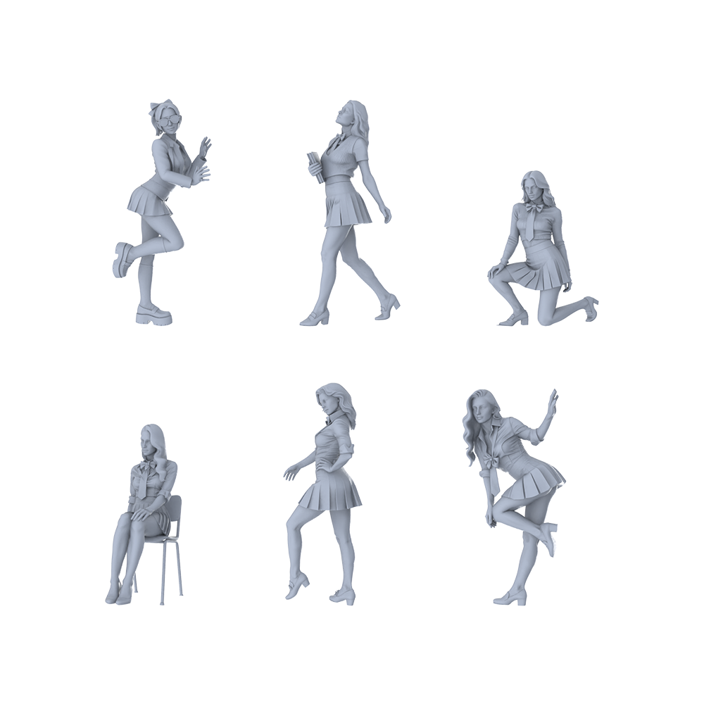 MRY-SFW LYTR561 Modern Campus Youth Girls Pose Group of 6 Miniature Car Diorama Figures Scene Props Accessories Resin 3D Printed Resin Model Kit by SSMODEL