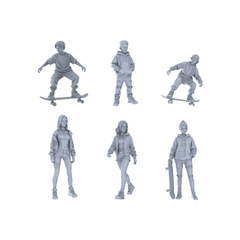 Yao's Studio LYTR327 Unpainted Skateboarder Miniatures 6-Pack | For Street Diorama & Hobby Painting Miniatures Diorama Resin Figures 3D Printed Resin Model Kit by SSMODEL
