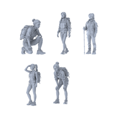MRY-SFW LYTR676 Modern Outdoor Hiking Mountaineering Style Female Multi-Pose Five-Person Set Miniature Car Diorama Figures Scene Props Accessories Resin 3D Printed Resin Model Kit by SSMODEL