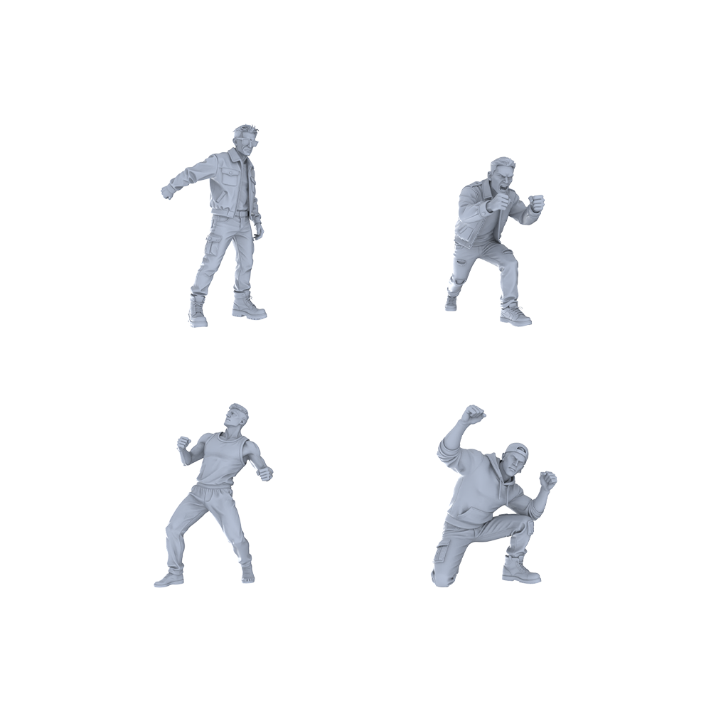 Yao's Studio LYTR317 Unpainted Street Action Miniatures 4-Pack | For Diorama & Hobby Painting Miniatures Diorama Resin Figures 3D Printed Resin Model Kit by SSMODEL