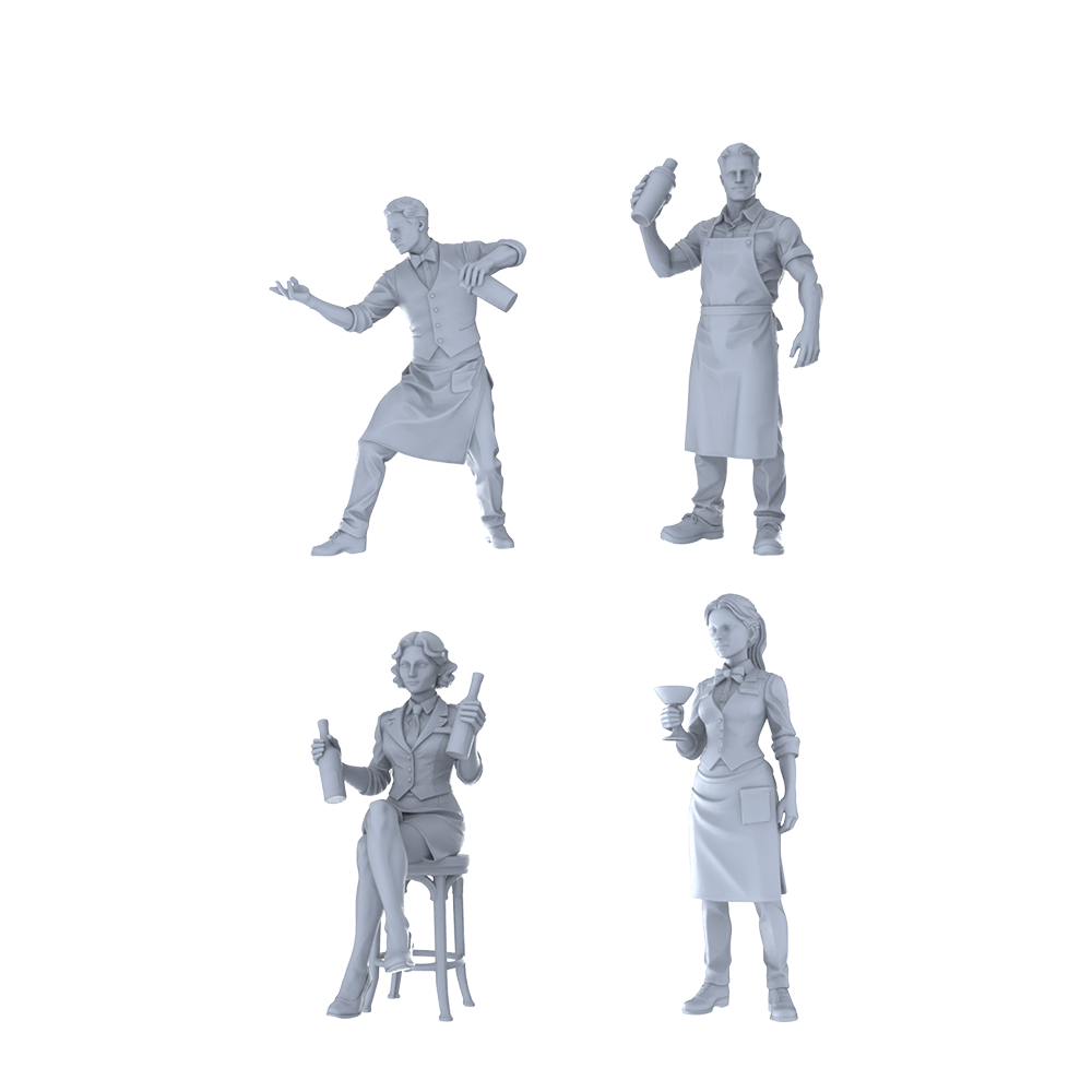 MRY-SFW LYTR429 Bartender Style Quartet 4-Figure Set,  Bar Mixology, DIY Paintingation Miniature Car Diorama Figures Scene Props Accessories Resin 3D Printed Resin Model Kit by SSMODEL