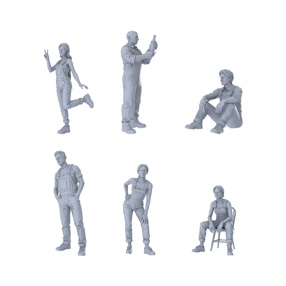 MRY-SFW LYTR565 Modern Casual Workwear People Pose Group of 6 Miniature Car Diorama Figures Scene Props Accessories Resin 3D Printed Resin Model Kit by SSMODEL
