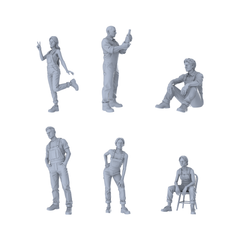 MRY-SFW LYTR565 Modern Casual Workwear People Pose Group of 6 Miniature Car Diorama Figures Scene Props Accessories Resin 3D Printed Resin Model Kit by SSMODEL