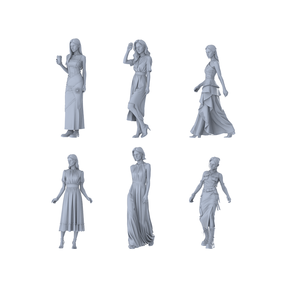 MRY-SFW LYTR663 Modern Elegant Long Dress Style Young Female Multi-Pose Six-Person Set Miniature Car Diorama Figures Scene Props Accessories Resin 3D Printed Resin Model Kit by SSMODEL