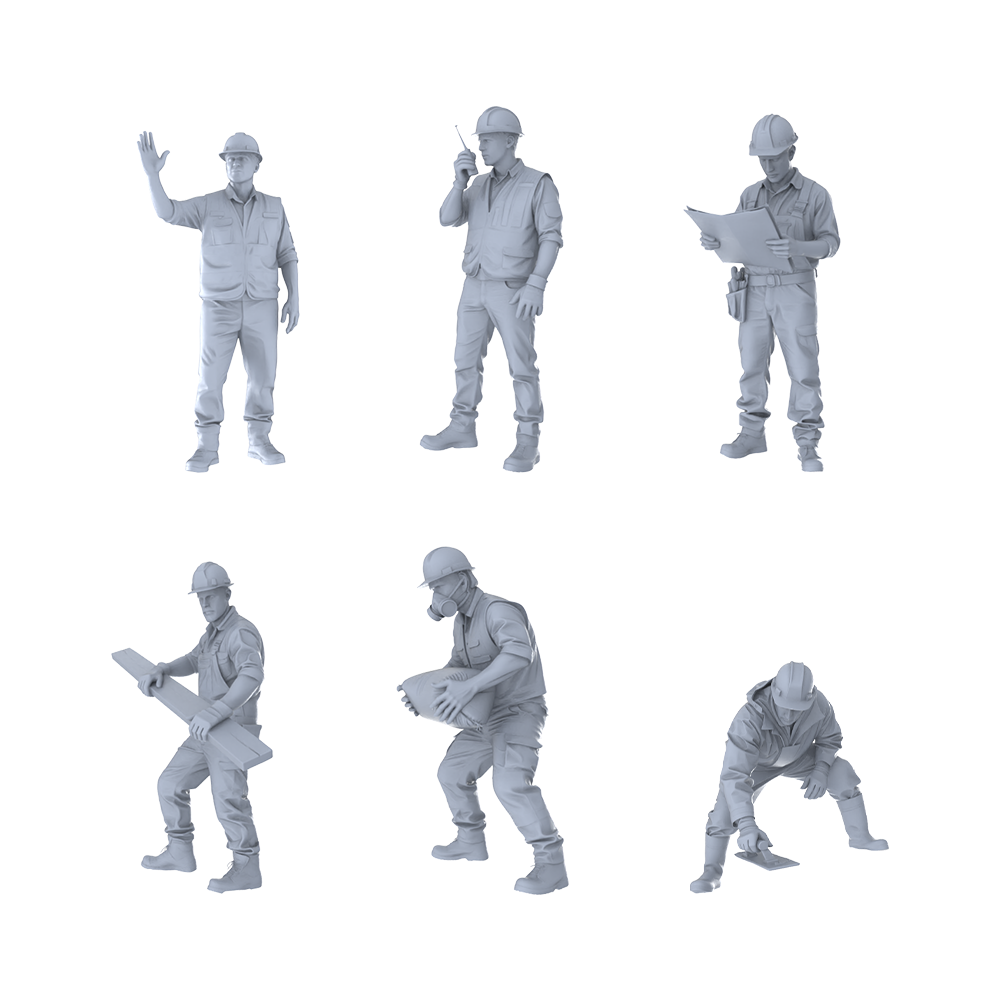 MRY-SFW LYTR513 Modern Construction Site Workers Work Group of 6 Miniature Car Diorama Figures Scene Props Accessories Resin 3D Printed Resin Model Kit by SSMODEL