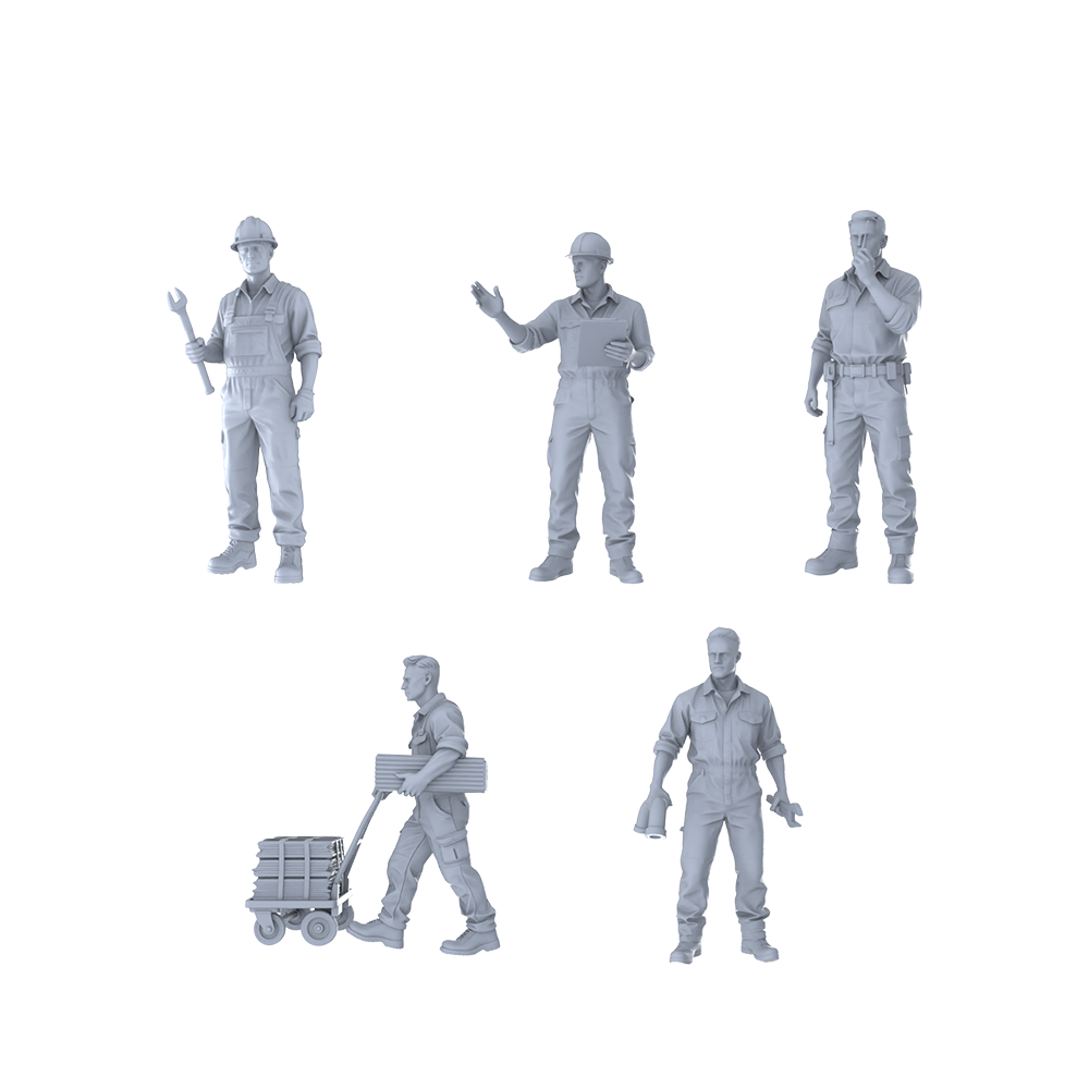 MRY-SFW LYTR527 Modern Construction Skilled Workers Work Group of 5 Miniature Car Diorama Figures Scene Props Accessories Resin 3D Printed Resin Model Kit by SSMODEL