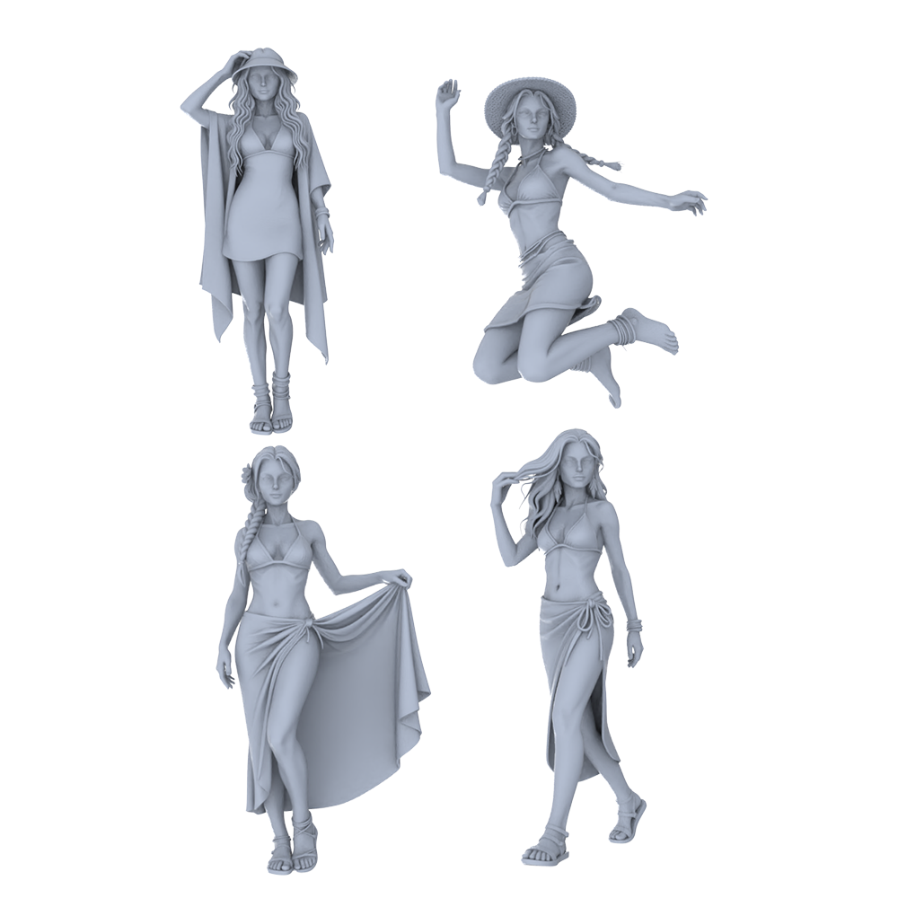 MRY-SFW LYTR738 Modern Beach Outfit Female 4 pcs Miniature Car Diorama Figures Scene Props Accessories Resin 3D Printed Resin Model Kit by SSMODEL