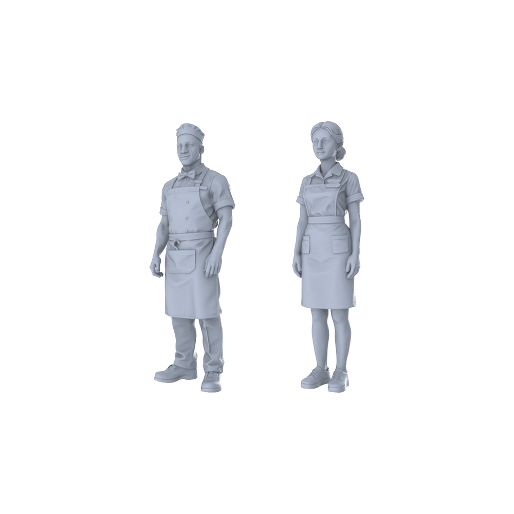MRY-SFW LYTR368  Chef Waiter 2-Pack, Ideal Restaurant, Tabletop Games Painting Miniature Car Diorama Figures Scene Props Accessories Resin 3D Printed Resin Model Kit by SSMODEL