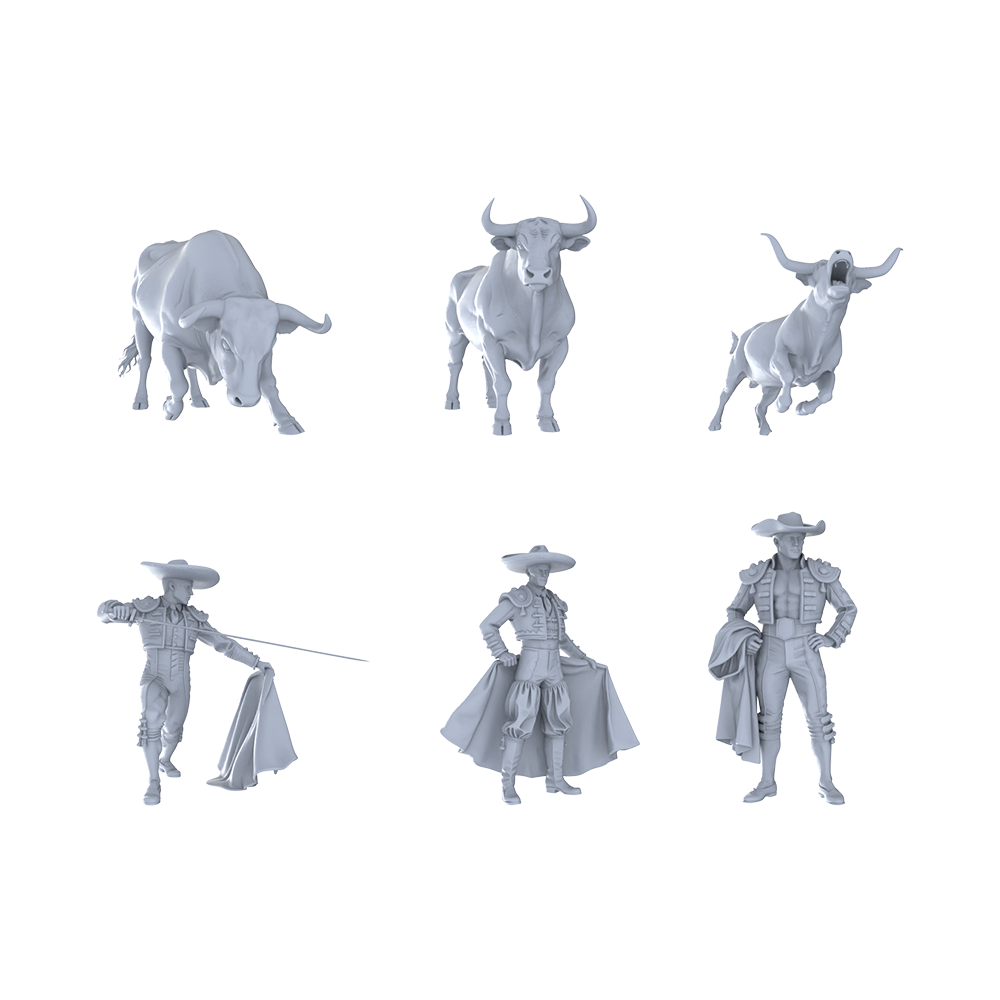 Yao's Studio LYTR284 Matador & Bull Hexad Resin Miniature Model 6-Piece Set, Unpainted Spanish Bullfighting Figures, DIY Painting Scene Decoration Miniatures Diorama Resin Figures 3D Printed Resin Model Kit by SSMODEL