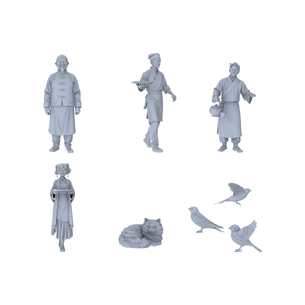 Yao's Studio LYTR172 Unpainted Ancient Food Stall Resin Miniature 8-Piece Set, Ideal for Hobbyists¡¯ Figure Painting & Chinese Street Diorama Building Miniatures Diorama Resin Figures 3D Printed Resin Model Kit by SSMODEL