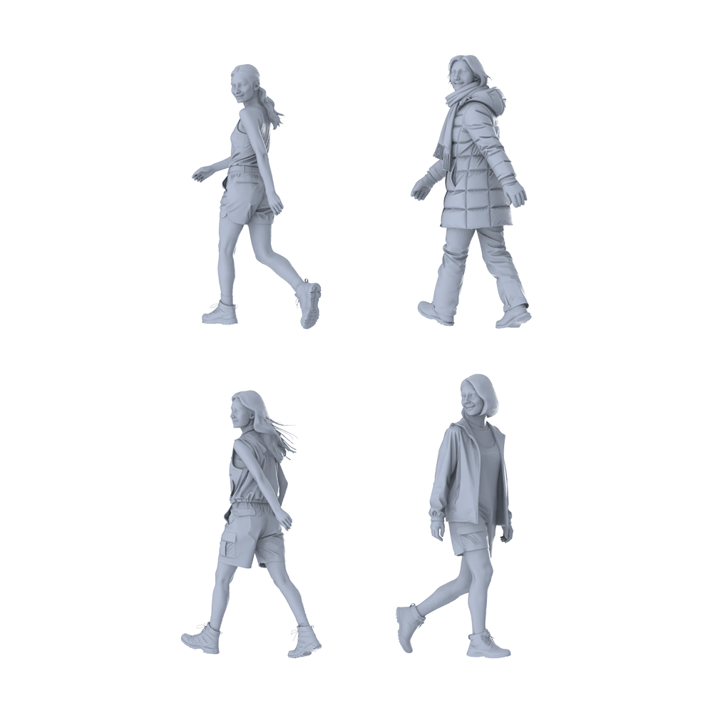 MRY-SFW LYTR671 Modern Daily Walking Style Female Multi-Pose Four-Person Set Miniature Car Diorama Figures Scene Props Accessories Resin 3D Printed Resin Model Kit by SSMODEL