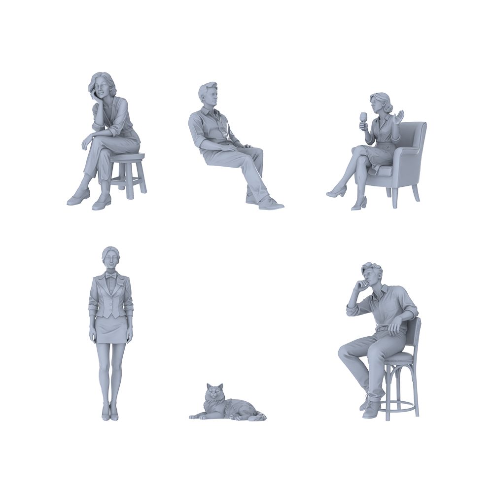 Yao's Studio LYTR216  Unpainted Miniature 6-Piece Set - Caf¡§| Terrace & Leisure Scene Models for Realistic Dioramas Miniatures Diorama Resin Figures 3D Printed Resin Model Kit by SSMODEL