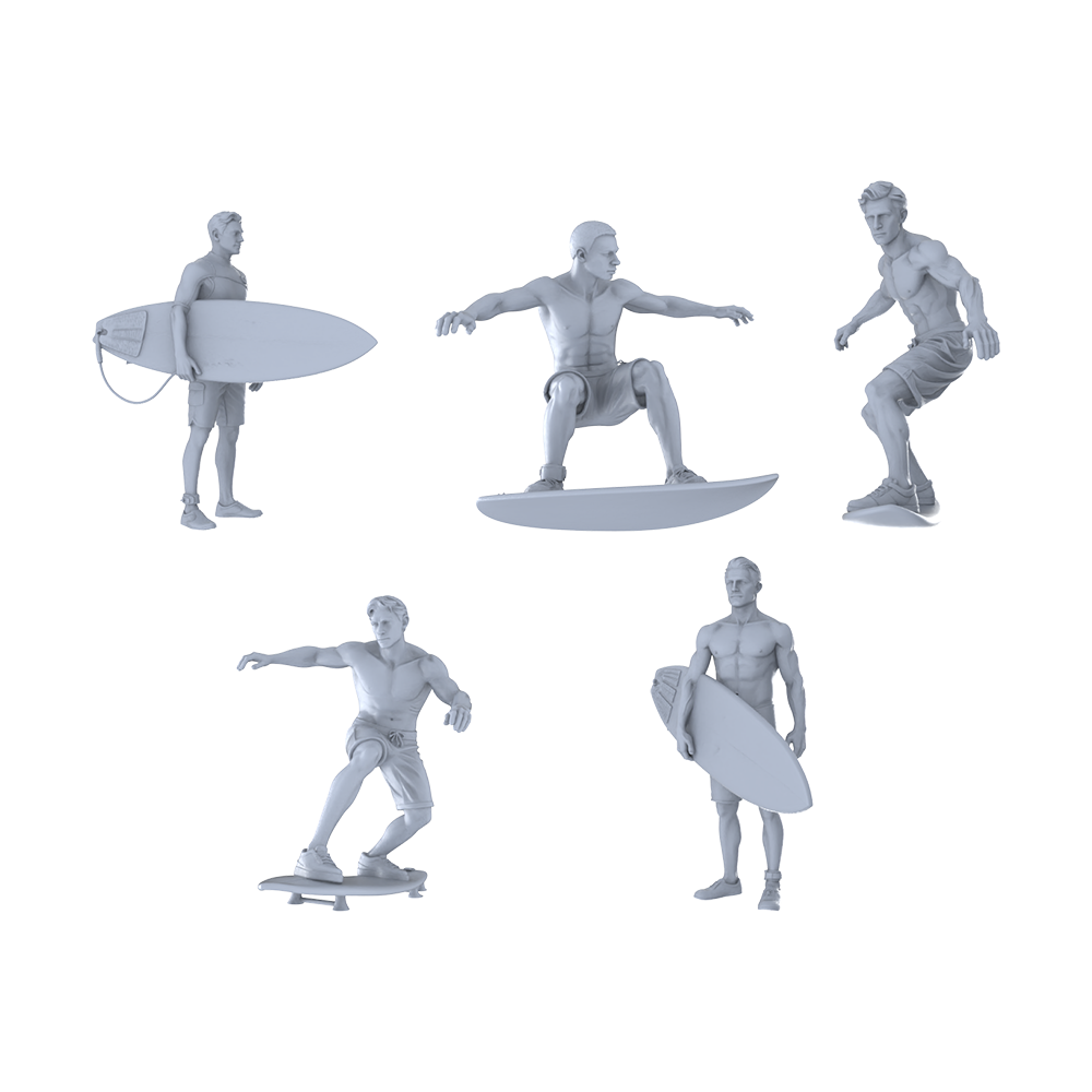 MRY-SFW LYTR369 Surfers 5-Pack, Ideal Beach, Tabletop Games Painting Miniature Car Diorama Figures Scene Props Accessories Resin 3D Printed Resin Model Kit by SSMODEL
