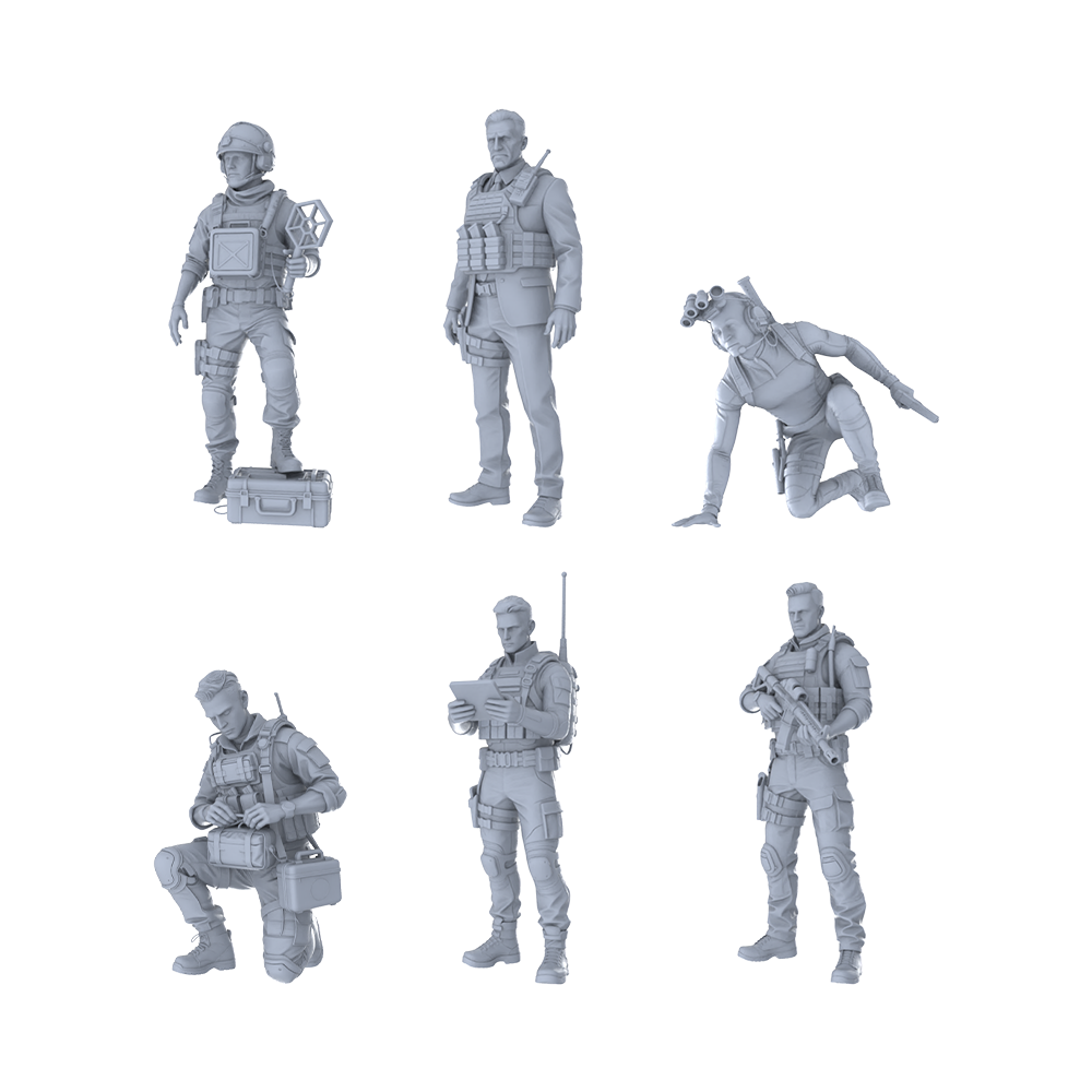MRY-SFW LYTR405 Special Forces Elite Hexad 6-Figure Set,  Modern Tactical Team, DIY Paintingation Miniature Car Diorama Figures Scene Props Accessories Resin 3D Printed Resin Model Kit by SSMODEL