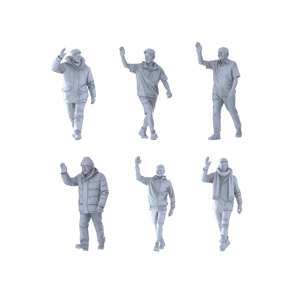 MRY-SFW LYTR682 Modern Waving Greeting Style Male Multi-Pose Six-Person Set Miniature Car Diorama Figures Scene Props Accessories Resin 3D Printed Resin Model Kit by SSMODEL