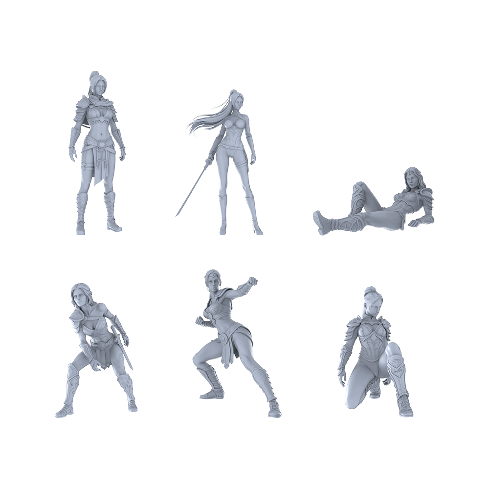 Yao's Studio LYTR261 Female Warrior Resin Miniature Model 6-Figure Set, Unpainted Combat Pose Figures, DIY Painting Scene Decoration Miniatures Diorama Resin Figures 3D Printed Resin Model Kit by SSMODEL