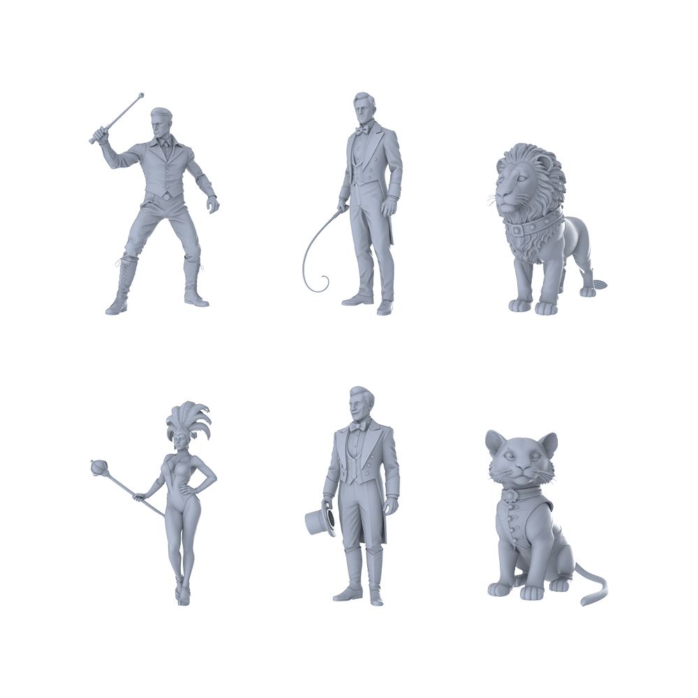 MRY-SFW LYTR409 Circus Carnival Hexad 6-Piece Set,  Trainer Performer, DIY Paintingation Miniature Car Diorama Figures Scene Props Accessories Resin 3D Printed Resin Model Kit by SSMODEL