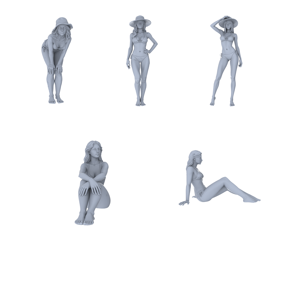 MRY-SFW LYTR715 Modern Beach Swimsuit Female 5 pcs Miniature Car Diorama Figures Scene Props Accessories Resin 3D Printed Resin Model Kit by SSMODEL