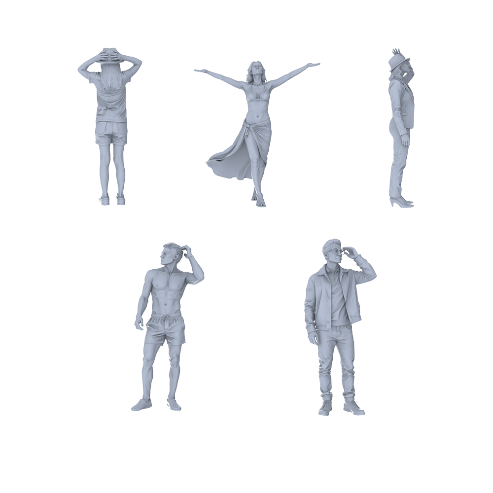MRY-SFW LYTR728 Modern Adjusting Pose Figure 5 pcs Miniature Car Diorama Figures Scene Props Accessories Resin 3D Printed Resin Model Kit by SSMODEL