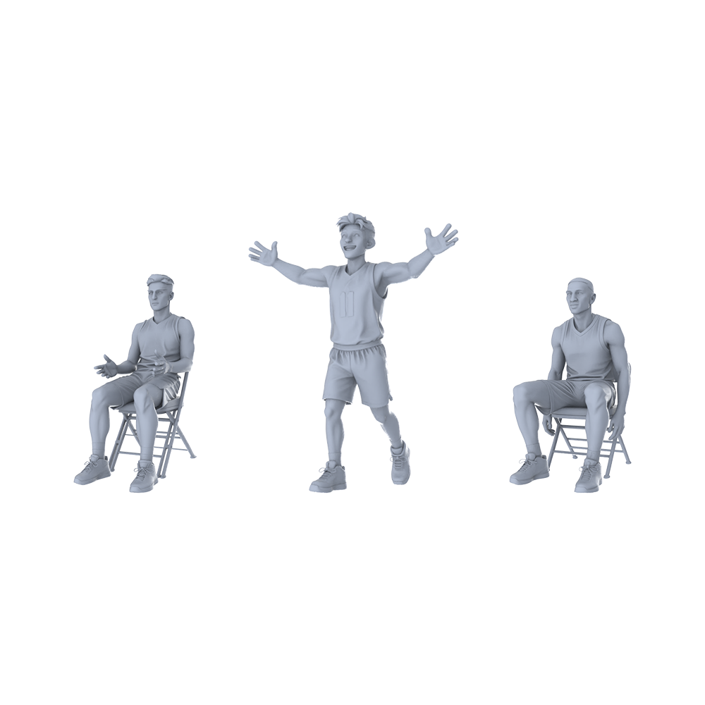Yao's Studio LYTR277  Unpainted Miniature Basketball Bench Celebration 3-Pack for Diorama & Painting Miniatures Diorama Resin Figures 3D Printed Resin Model Kit by SSMODEL