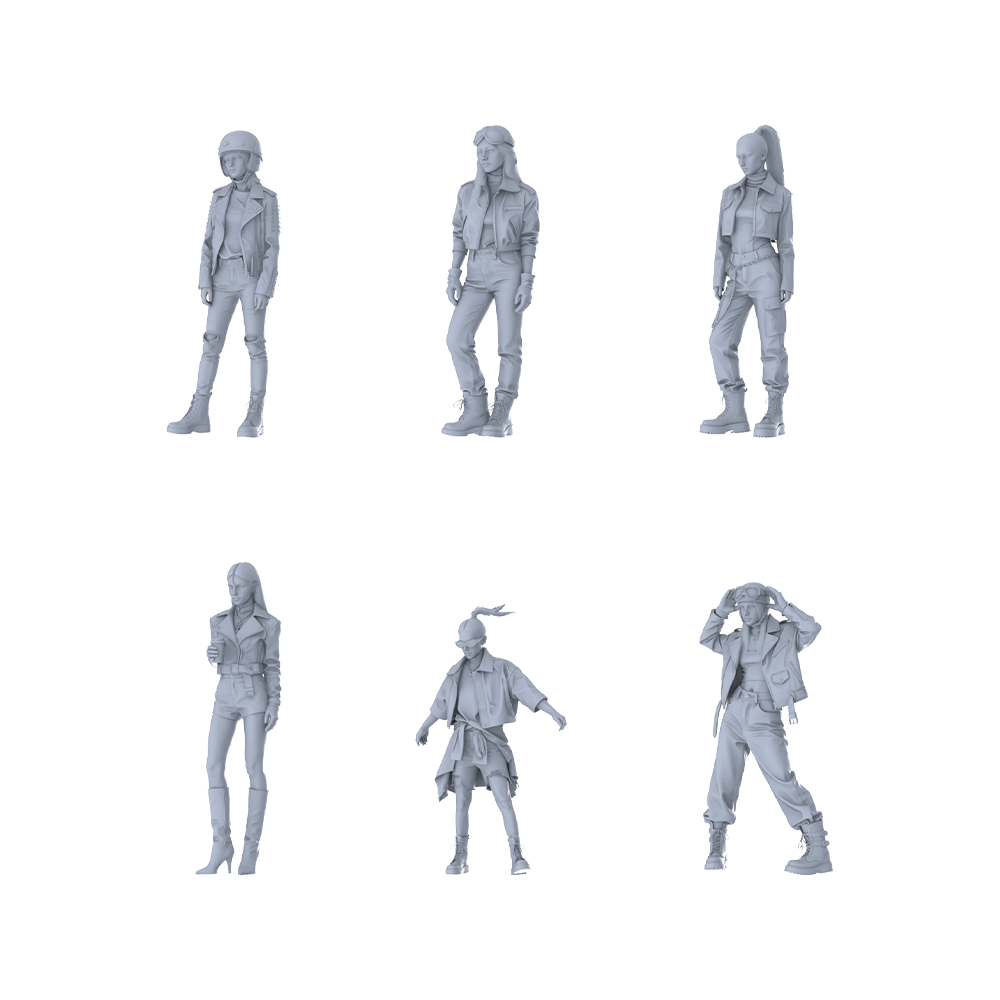 MRY-SFW LYTR658 Modern Biker Cool Style Young Female Multi-Pose Six-Person Set Miniature Car Diorama Figures Scene Props Accessories Resin 3D Printed Resin Model Kit by SSMODEL