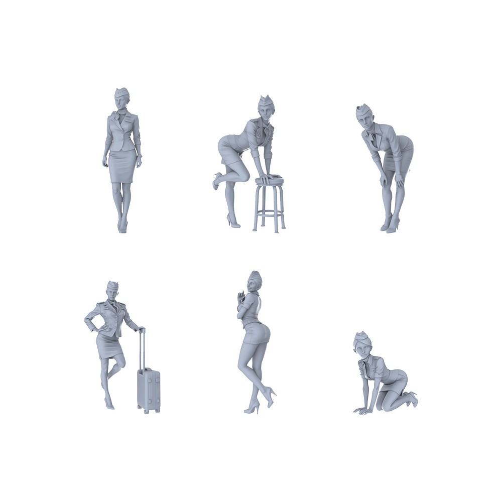 MRY-SFW LYTR287D Modern Playful Flight Attendant Leaning on Round Stool Female Single 1pc 3D Printed Resin Model Kit by SSMODEL
