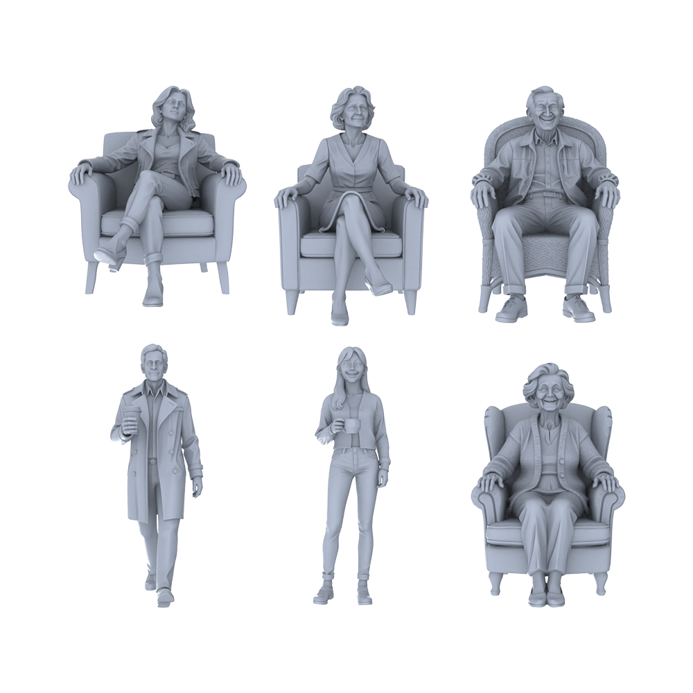 Yao's Studio LYTR244 Miniature Home Leisure Figure 6-Pack, Unpainted Diorama Models for Living Room & Caf¡§| Scene Building Miniatures Diorama Resin Figures 3D Printed Resin Model Kit by SSMODEL
