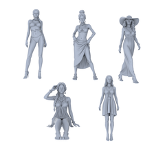MRY-SFW LYTR736 Modern Beach Vacation Female 5 pcs Miniature Car Diorama Figures Scene Props Accessories Resin 3D Printed Resin Model Kit by SSMODEL