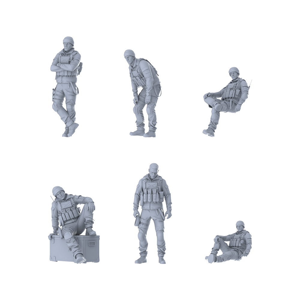MRY-SFW LYGR389 Modern Special Forces Six-Person Resting Move 3D Printed Resin Model Kit by SSMODEL