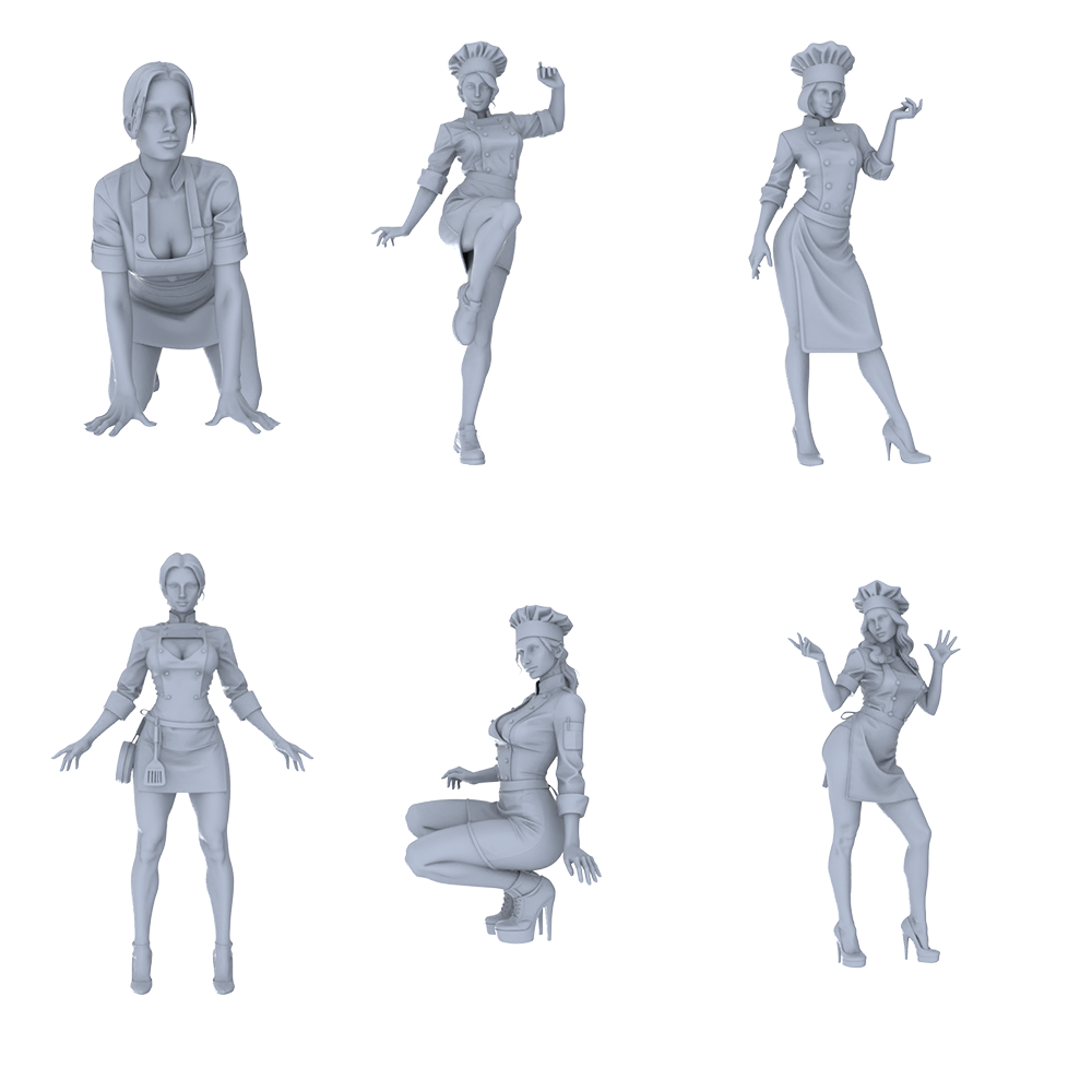 MRY-SFW LYTR691 Modern Figure Female Chef Food Service 6 pcs Miniature Car Diorama Figures Scene Props Accessories Resin 3D Printed Resin Model Kit by SSMODEL