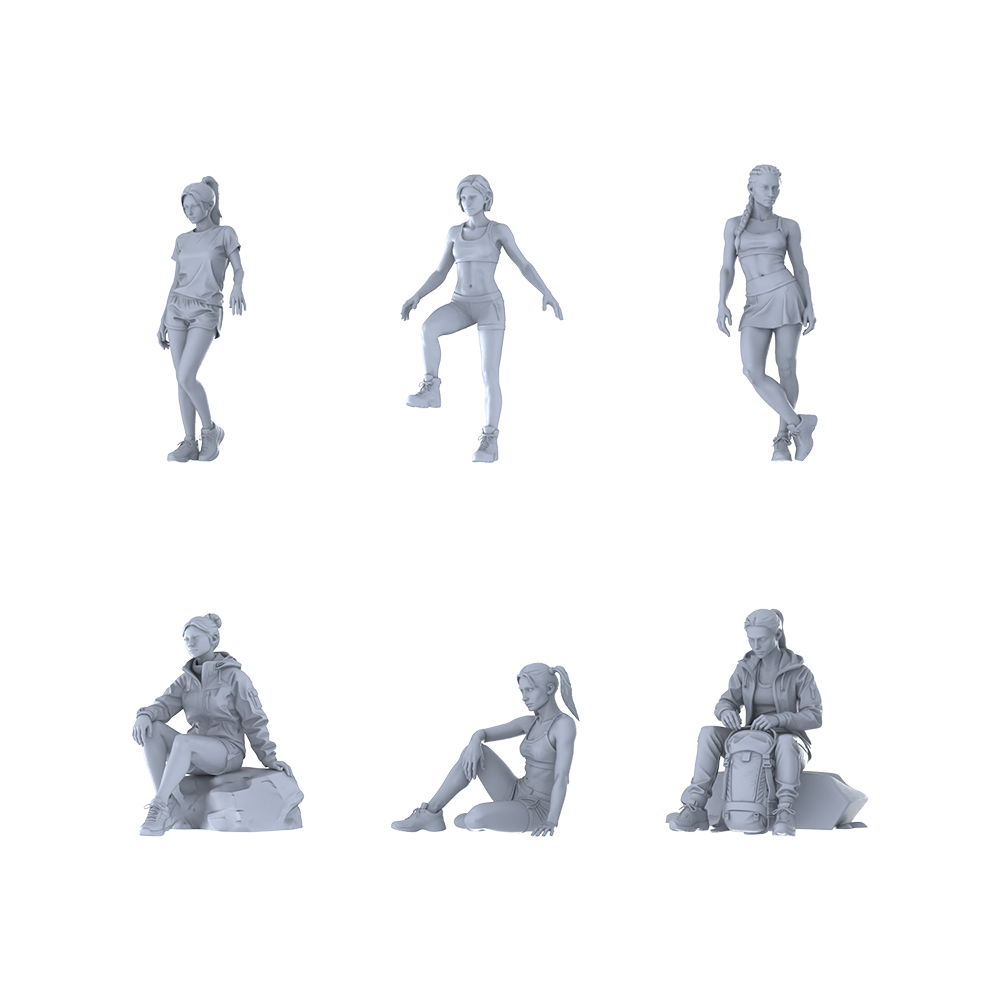 MRY-SFW LYTR679 Modern Sports Casual Style Female Multi-Pose Six-Person Set Miniature Car Diorama Figures Scene Props Accessories Resin 3D Printed Resin Model Kit by SSMODEL