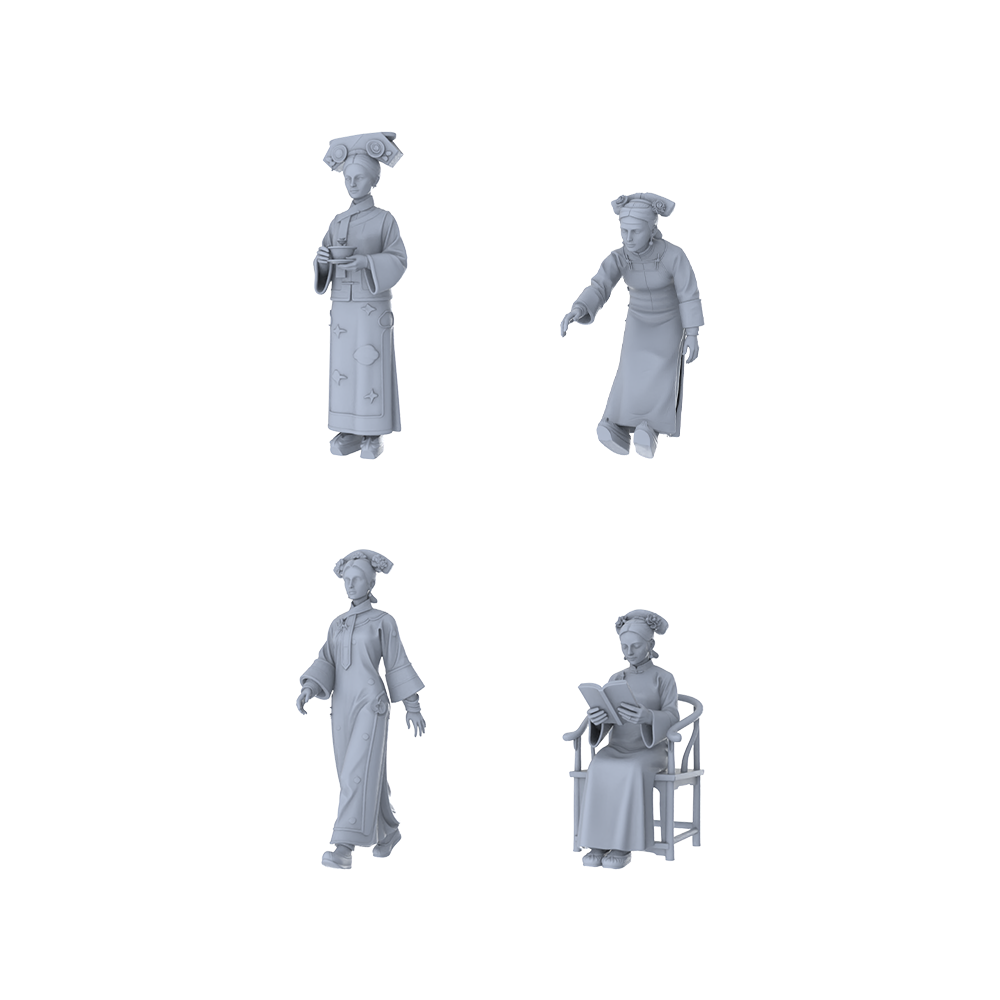 MRY-SFW LYTR469 Qing Dynasty Court Ladies Manchu Group of 4 Miniature Car Diorama Figures Scene Props Accessories Resin 3D Printed Resin Model Kit by SSMODEL