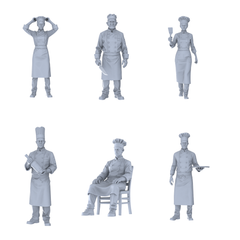 MRY-SFW LYTR685 Modern Figure Chef Kitchen 6 pcs Miniature Car Diorama Figures Scene Props Accessories Resin 3D Printed Resin Model Kit by SSMODEL