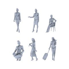 MRY-SFW LYTR555 Modern Flight Attendants Pose Group of 6 Miniature Car Diorama Figures Scene Props Accessories Resin 3D Printed Resin Model Kit by SSMODEL