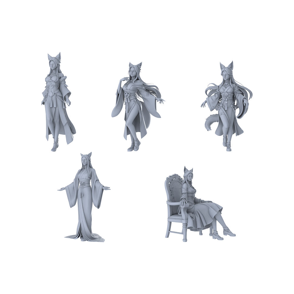 Yao's Studio LYTR296 Fox Demon Quintet Resin Miniature Model 5-Figure Set, Unpainted Ancient Fox Spirit Figures, DIY Painting Scene Decoration Miniatures Diorama Resin Figures 3D Printed Resin Model Kit by SSMODEL