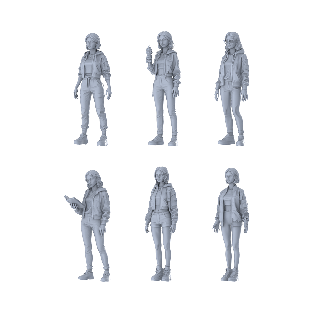 MRY-SFW LYTR639 Modern Casual Daily Style Young Female Multi-Pose Six-Person Set Miniature Car Diorama Figures Scene Props Accessories Resin 3D Printed Resin Model Kit by SSMODEL