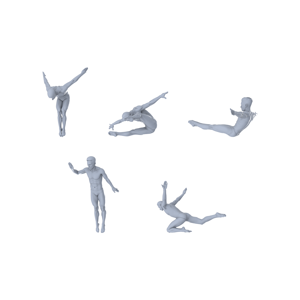MRY-SFW LYTR520 Modern Gymnasts Movement Group of 5 Miniature Car Diorama Figures Scene Props Accessories Resin 3D Printed Resin Model Kit by SSMODEL