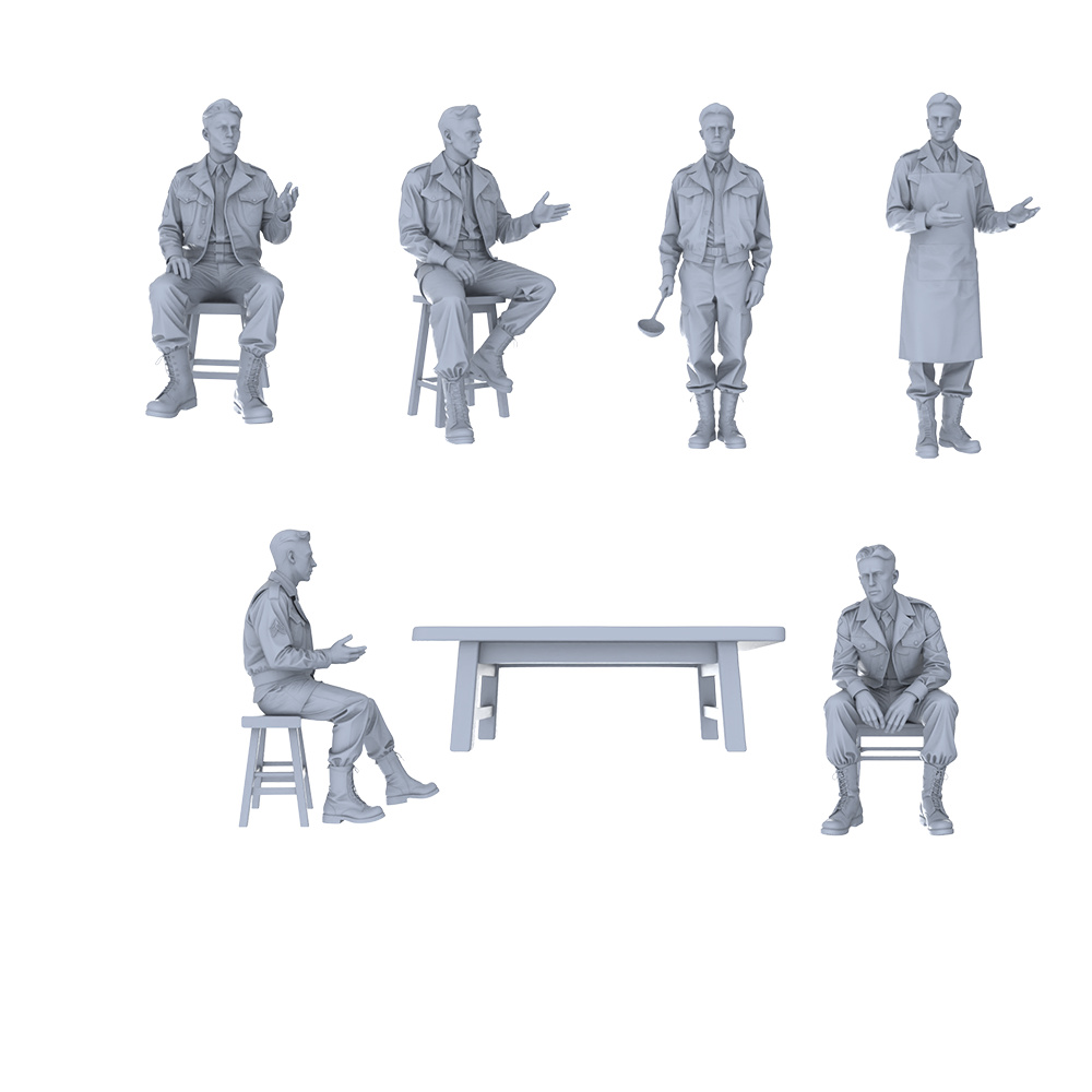 MRY-SFW LYGR504 WWII U.S. Army Mess Hall Seven-Person Dining Group 3D Printed Resin Model Kit by SSMODEL