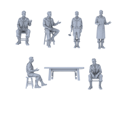 MRY-SFW LYGR504 WWII U.S. Army Mess Hall Seven-Person Dining Group 3D Printed Resin Model Kit by SSMODEL