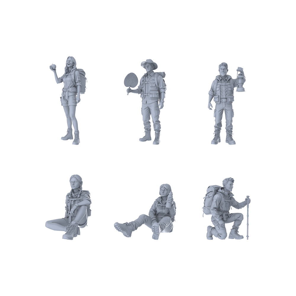 MRY-SFW LYTR353B Modern Outdoor Hiking Style Crouching Male Single Miniature Car Diorama Figures Scene Props Accessories Resin 3D Printed Resin Model Kit by SSMODEL