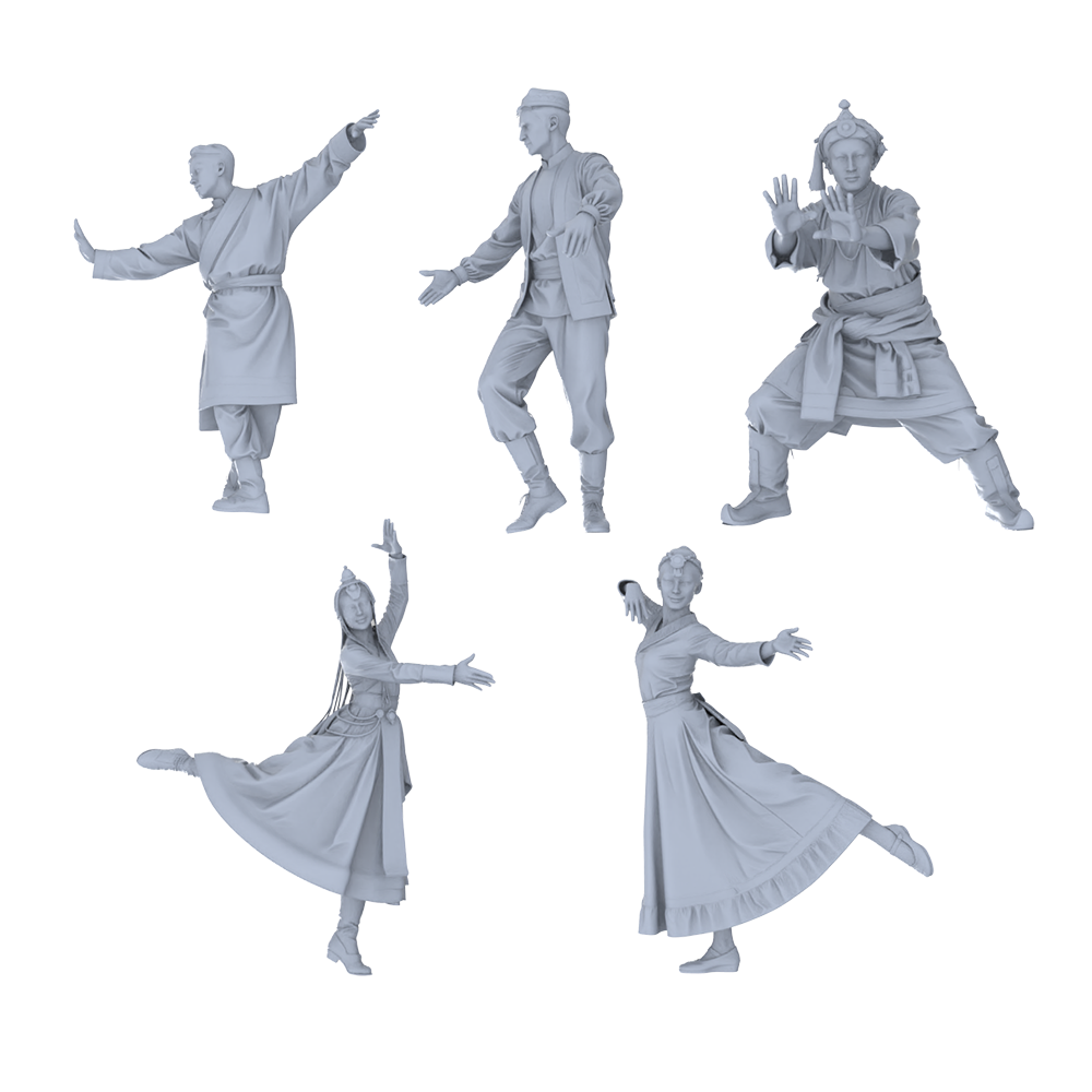 MRY-SFW LYTR750 Folk Dance Figure 5 pcs Miniature Car Diorama Figures Scene Props Accessories Resin 3D Printed Resin Model Kit by SSMODEL